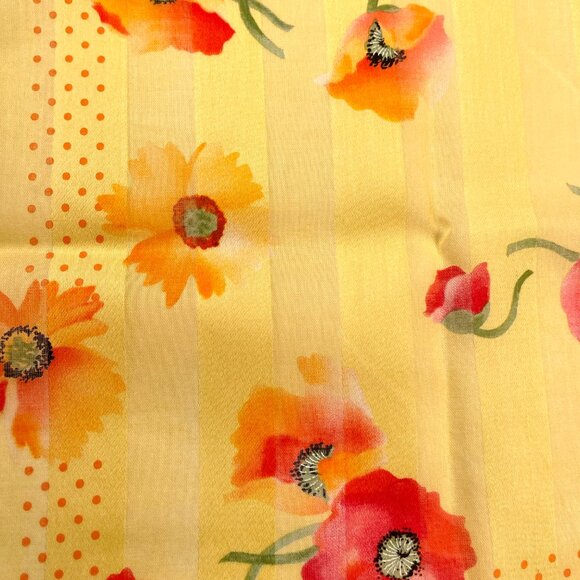 Vintage Yves Saint Laurent Cotton Floral Scarf Poppy Print Rolled Hem - Picture 7 of 10